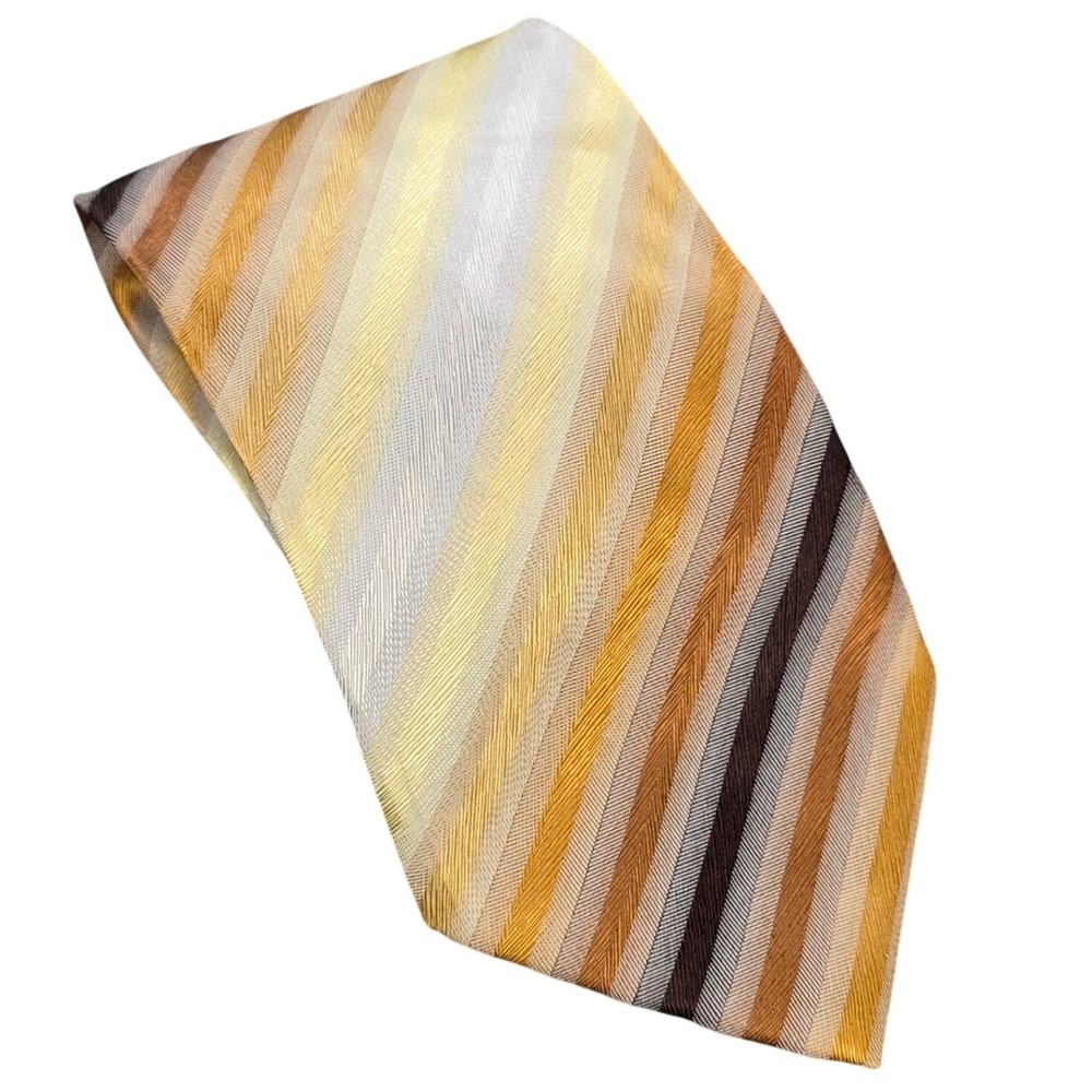 Giorgio Brutini Silk Necktie Men's Gold Brown Tan Creme Diagonal Striped Classic